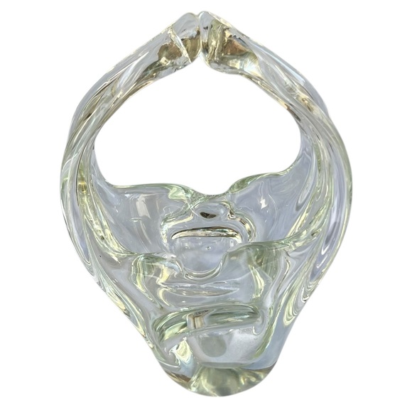 Murano Art Glass Basket Split Handle Hand Blown Clear Art Glass Vintage Abstract - Picture 3 of 9